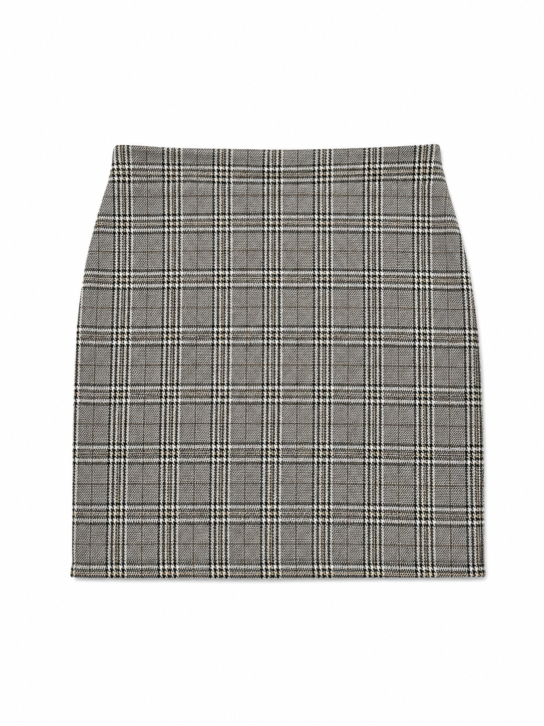 Jupe courte à carreaux gris noir doirée et blanc