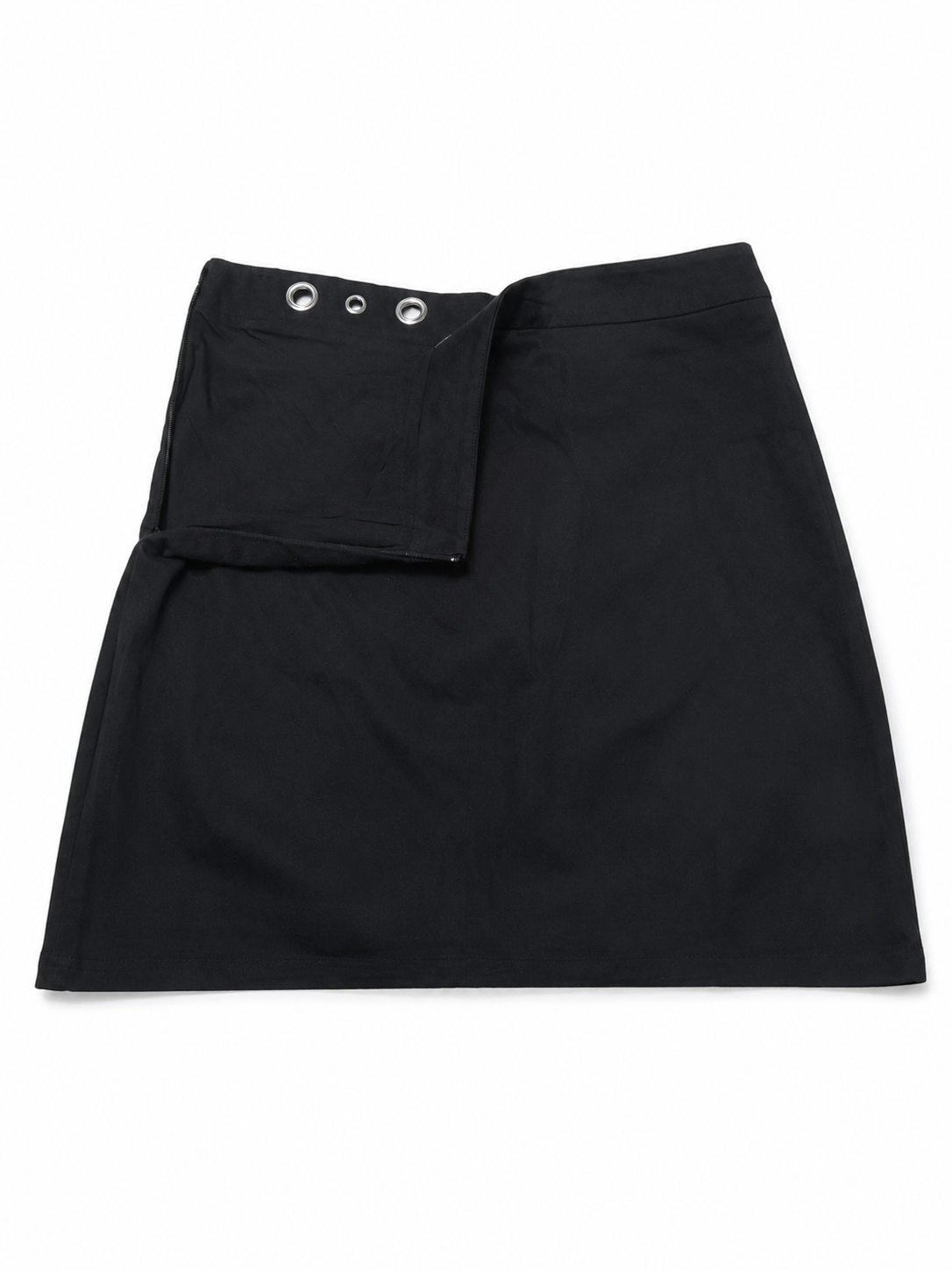 Jupe noire en coton à œillets métalliques