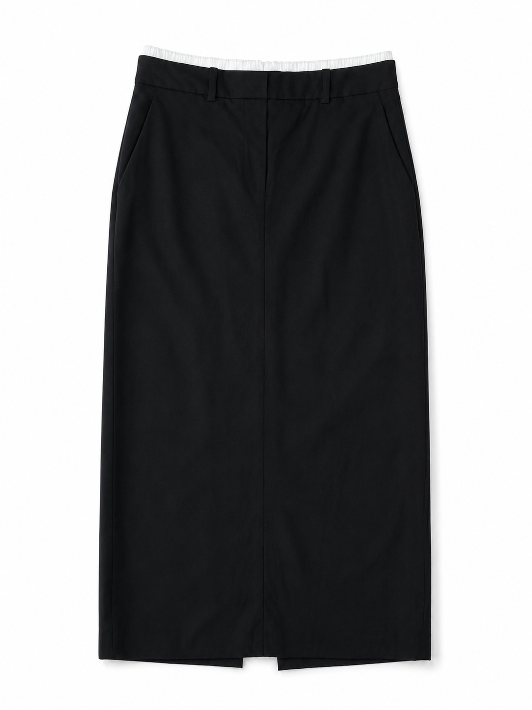 Jupe longue noire droite à taille élastiquée contrastée
