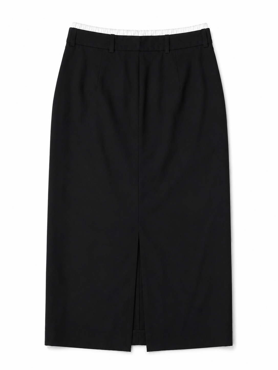 Jupe longue noire droite à taille élastiquée contrastée