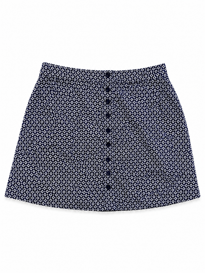 Jupe courte bleu marine à motif géométrique