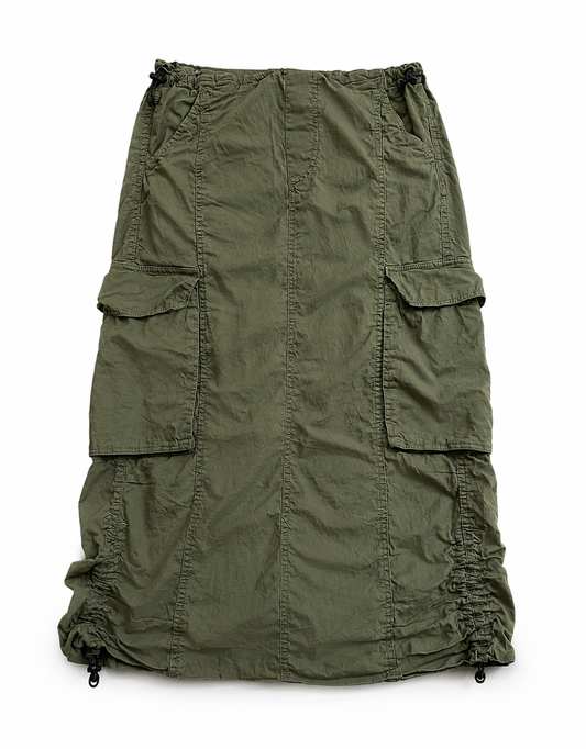 Jupe cargo longue kaki ajustable
