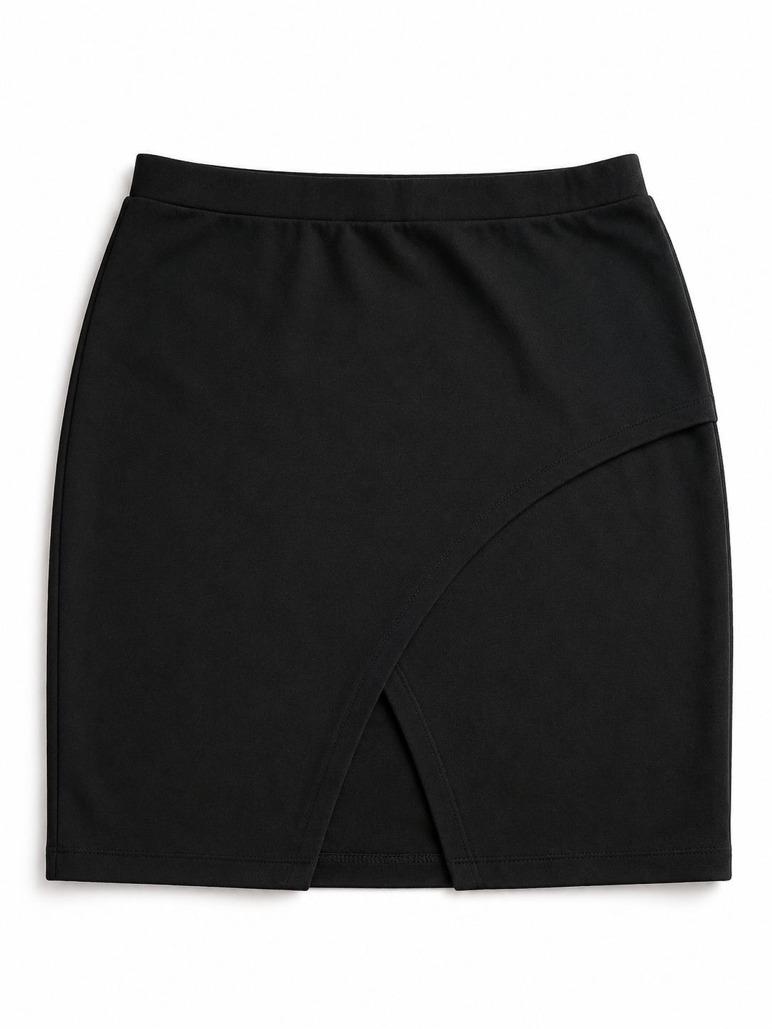 Jupe genou noire effet portefeuille – Coupe ajustée