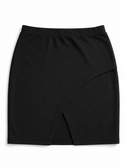 Jupe genou noire effet portefeuille – Coupe ajustée