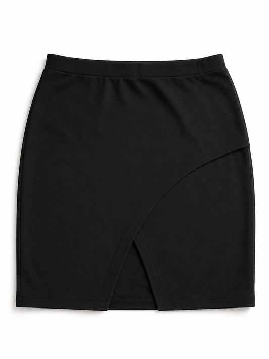 Jupe genou noire effet portefeuille – Coupe ajustée