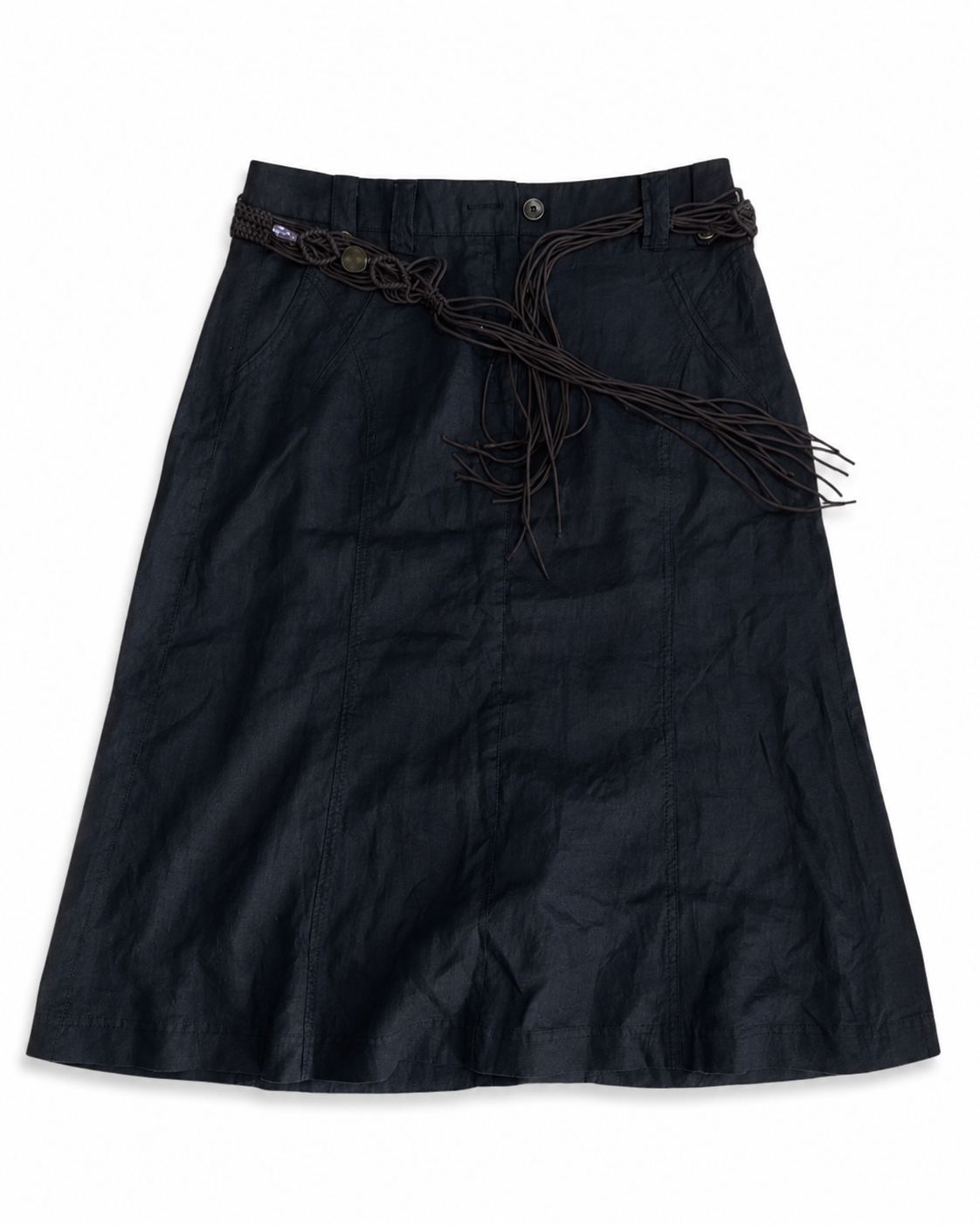 Jupe noire évasée avec ceinture tressée – Style bohème chic