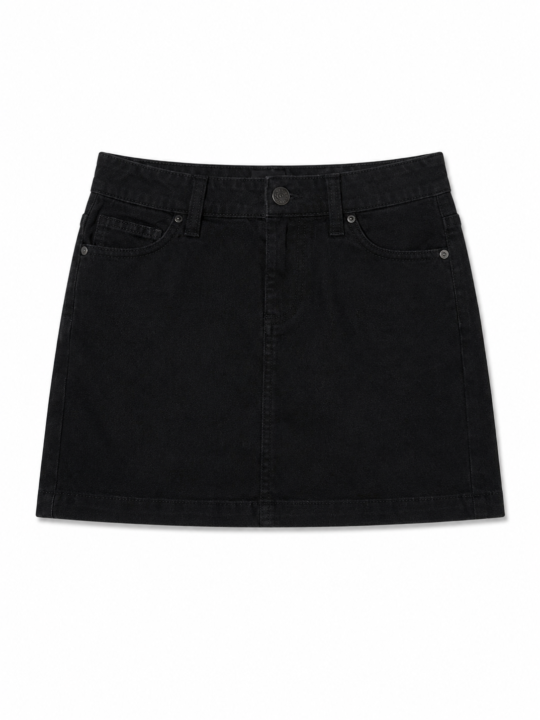 Mini-jupe en jean noir taille basse / taille mi-haute