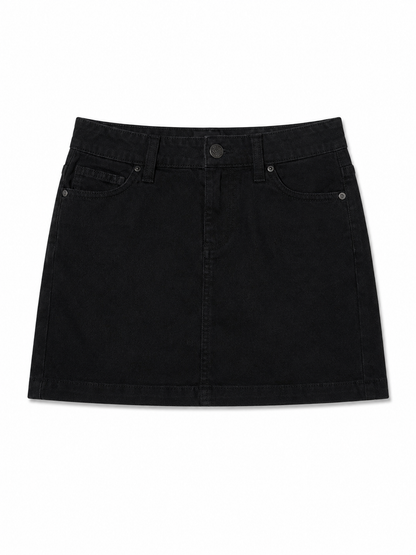 Mini-jupe en jean noir taille basse / taille mi-haute