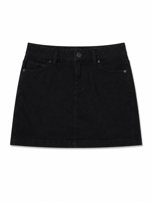 Mini-jupe en jean noir taille basse / taille mi-haute
