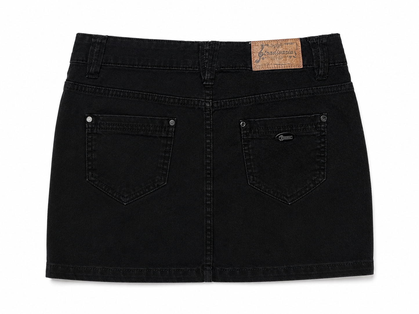 Mini-jupe en jean noir taille basse / taille mi-haute