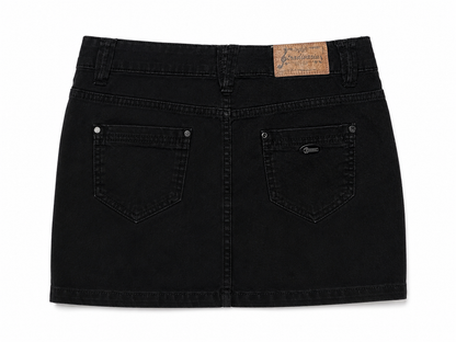 Mini-jupe en jean noir taille basse / taille mi-haute