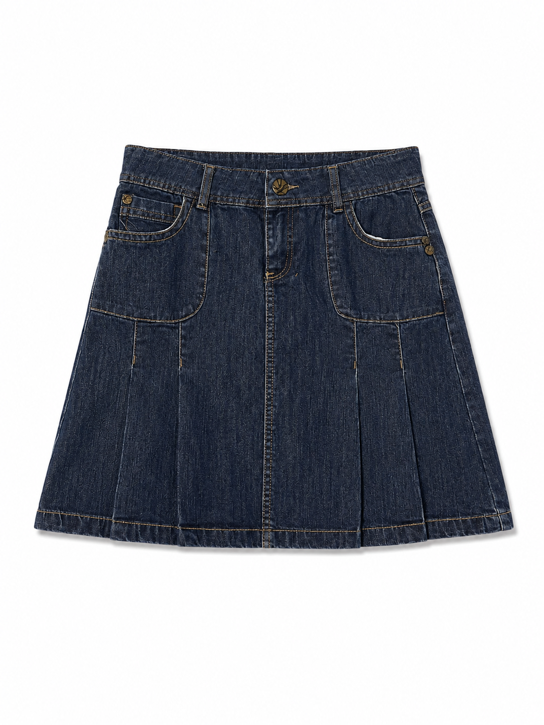 Jupe courte en jean bleu foncé à plis
