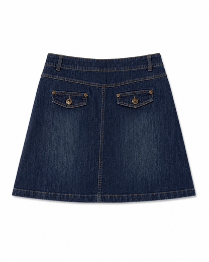Jupe courte en jean bleu foncé à plis