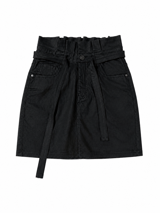 Jupe noire effet cuir avec ceinture intégrée