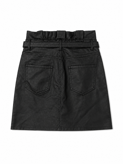 Jupe noire effet cuir avec ceinture intégrée