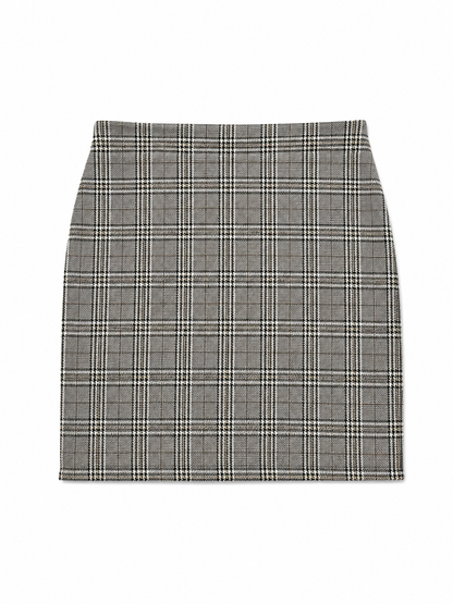 Jupe courte à carreaux gris noir doirée et blanc