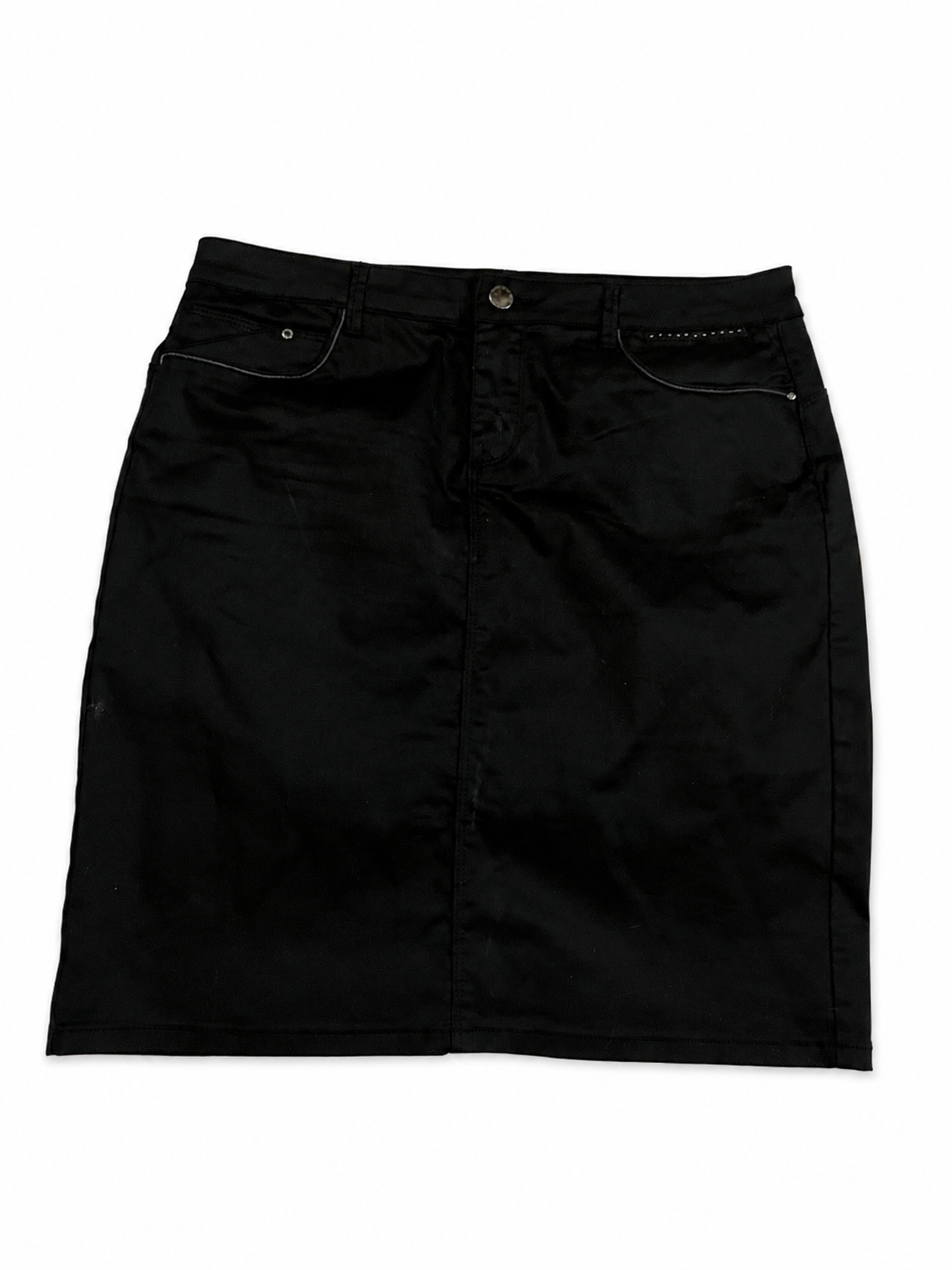 Jupe noire droite avec poches et strass discrets