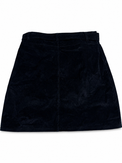 Jupe courte en velours côtelé bleu marine avec ceinture
