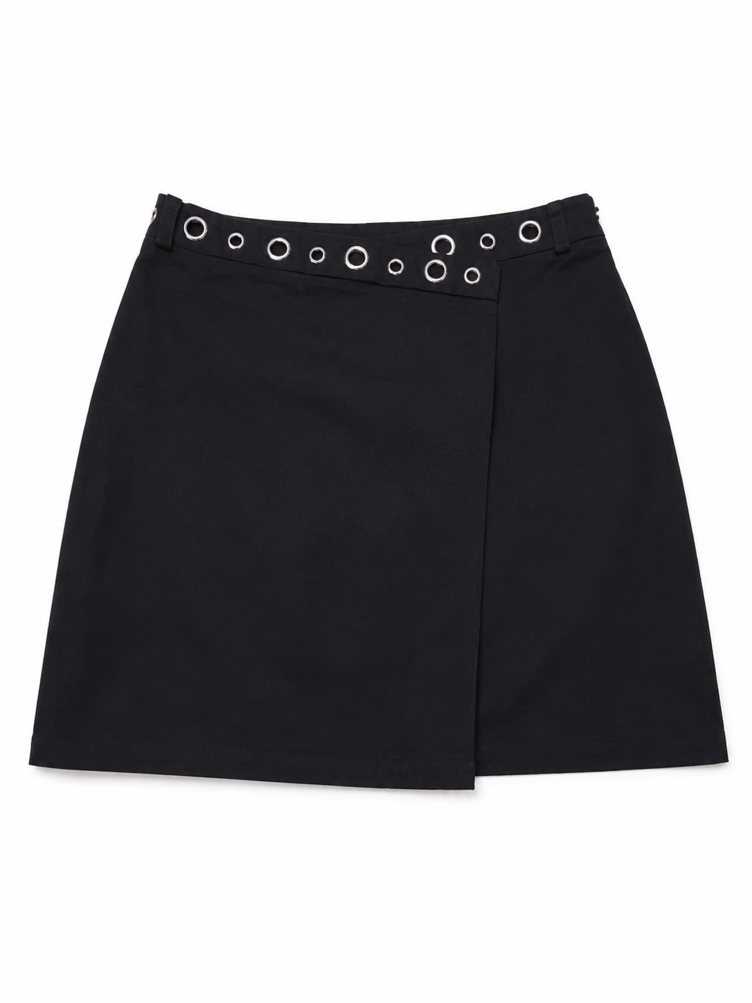 Jupe noire en coton à œillets métalliques