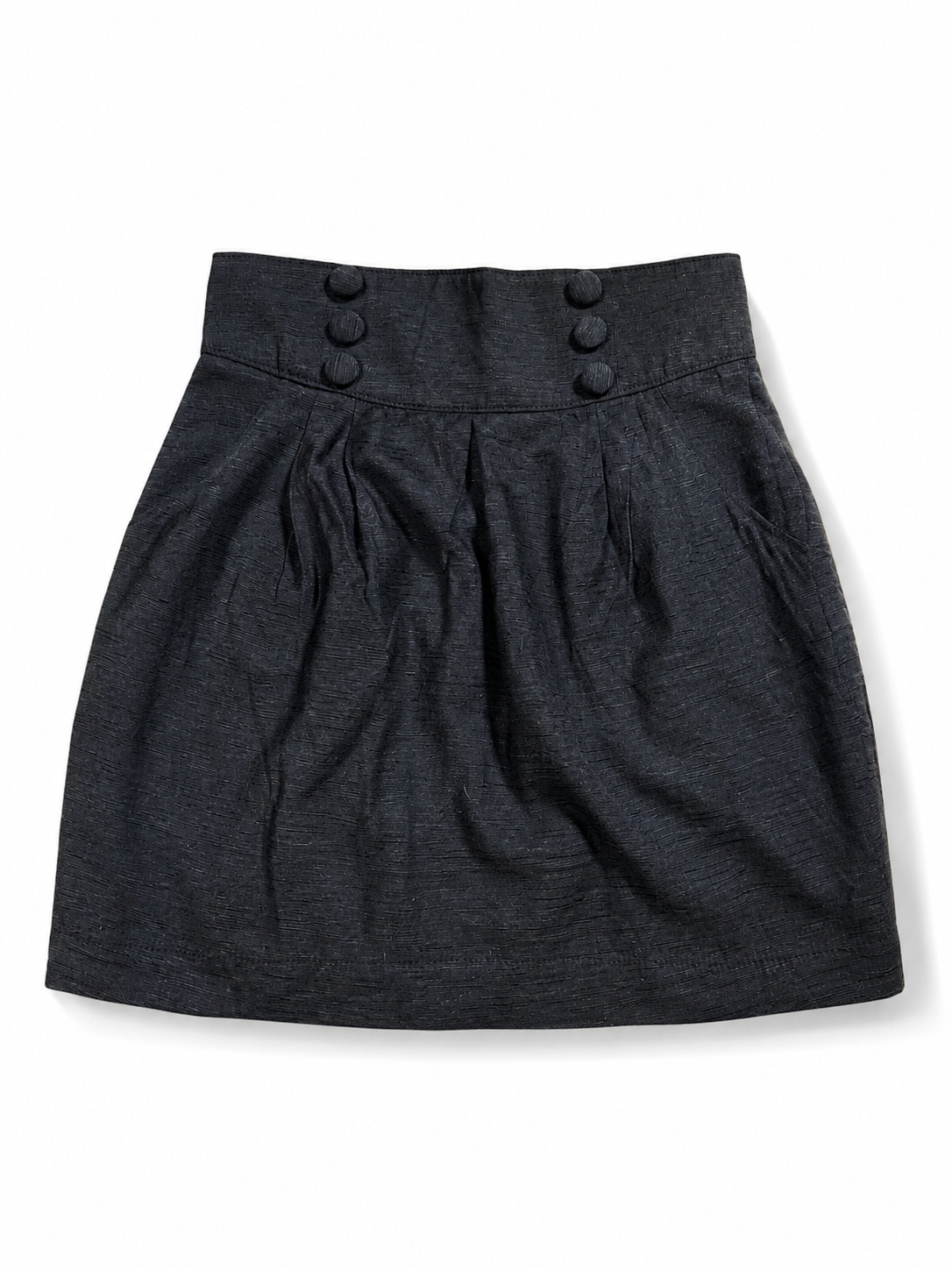 Jupe courte noire texturée à boutons – Taille haute
